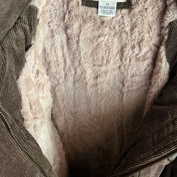 St. John’s Bay Brown Corduroy Coat with Faux Fur Lining – Size 3X - Picture 4 of 7